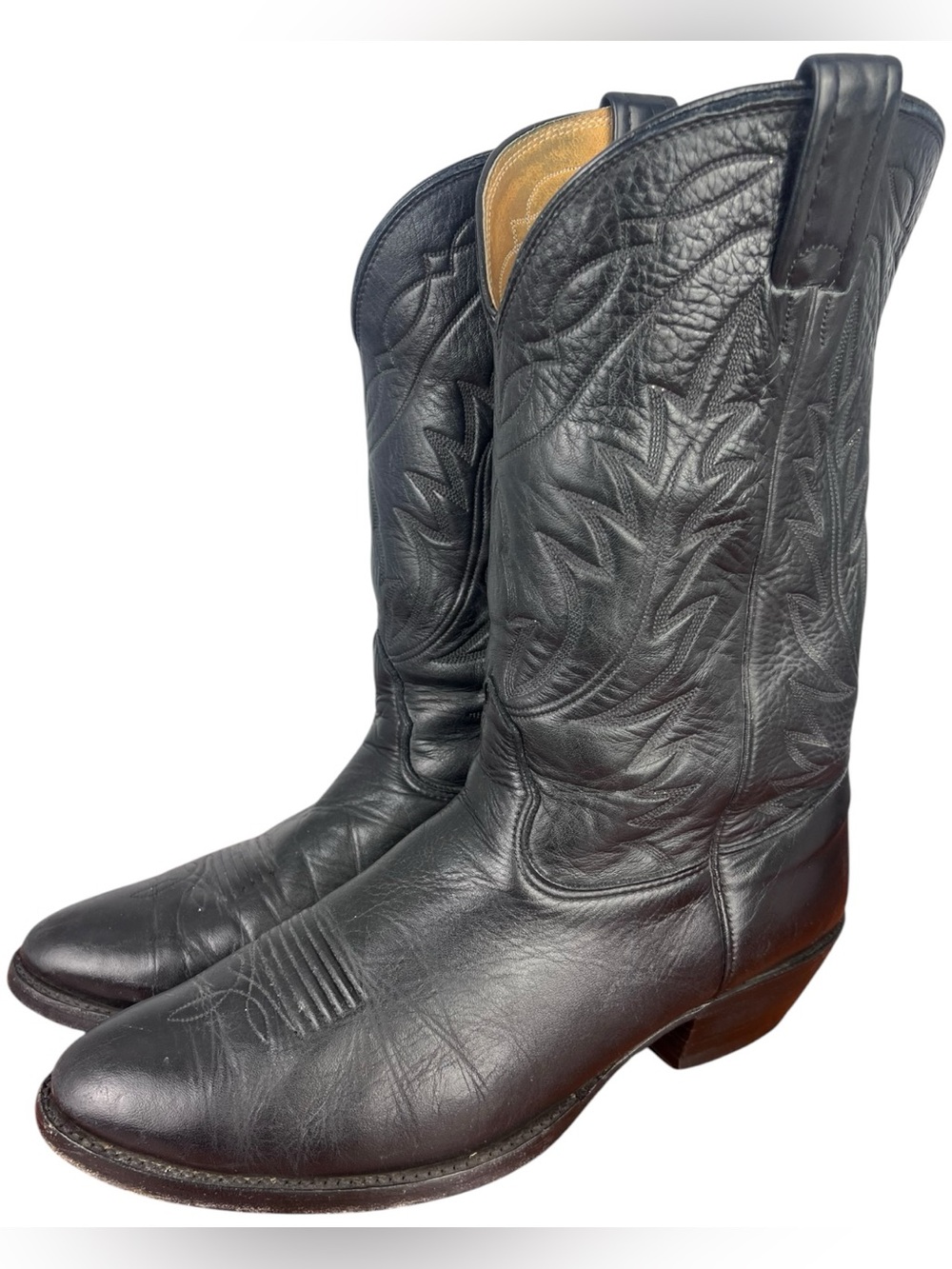 Nocona Boots Mens Sz 11 2E Black Deertan 7501 Leather Western Cowboy Embroidered